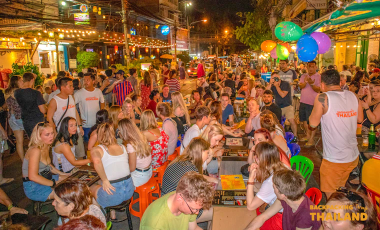 Backpackers and locals enjoy a vibrant night out on Bangkok's famous Khao San Road.