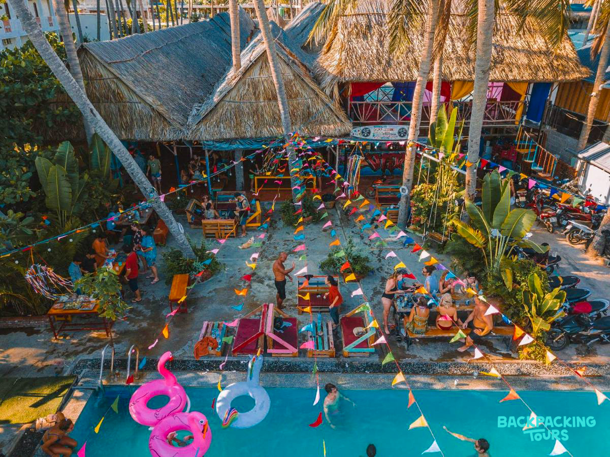 Pool with hammocks at Mui Ne beach hostel