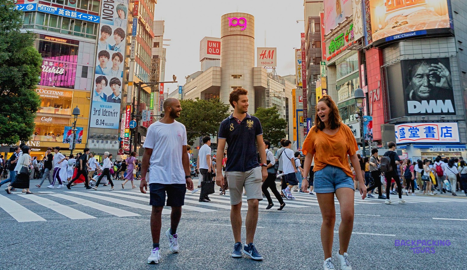 Crowds streaming across the famous Shibuya Crossing in Tokyo