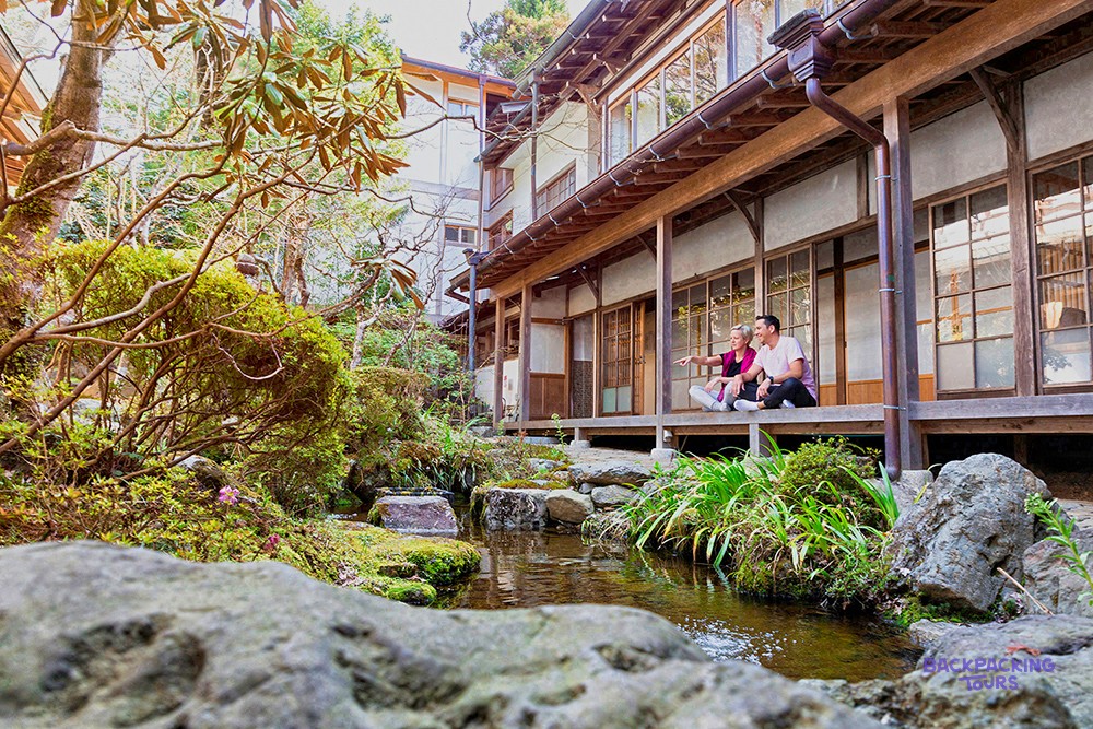 Traditional temple lodgings and garden at Ekoin in Koyasan