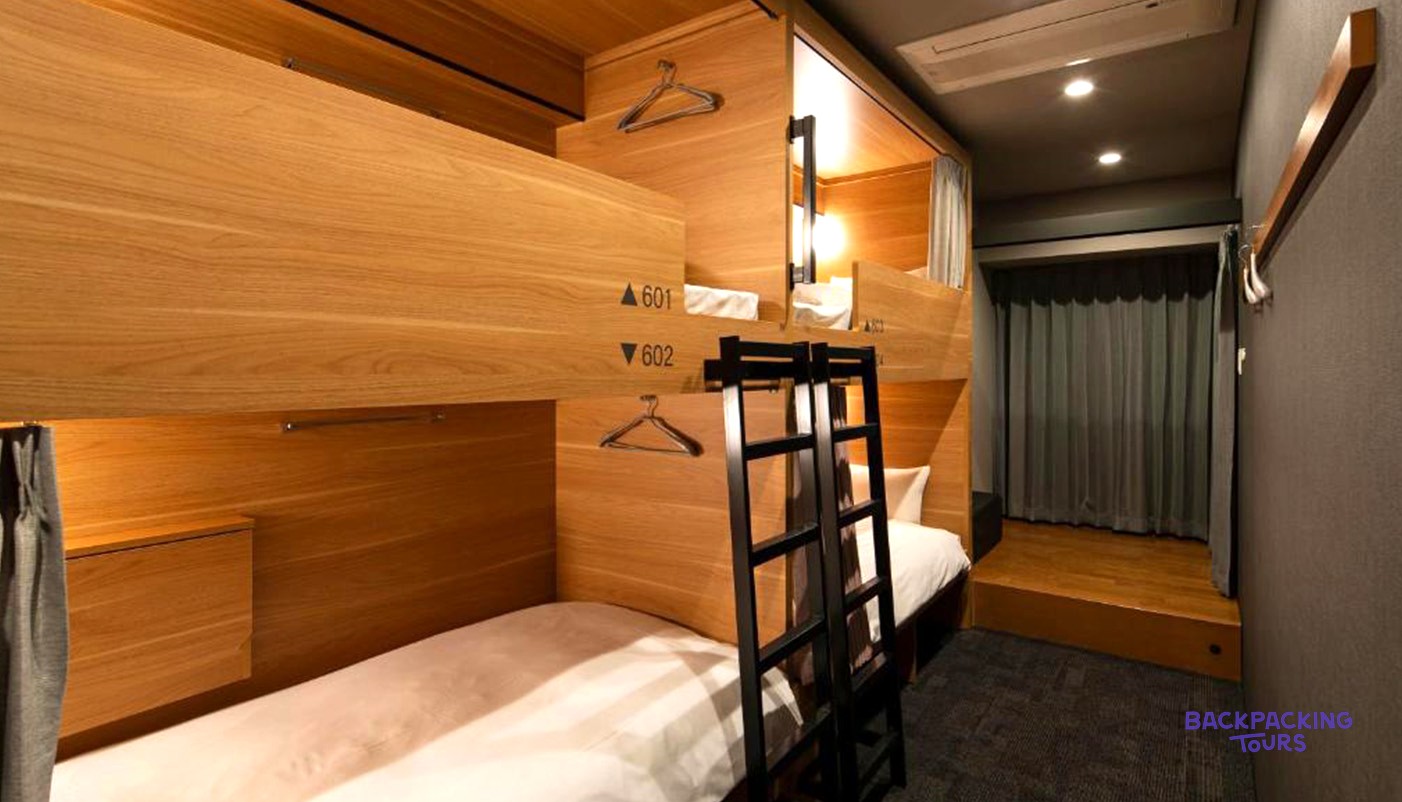 Bunk room at the group's Tokyo hostel in Ueno
