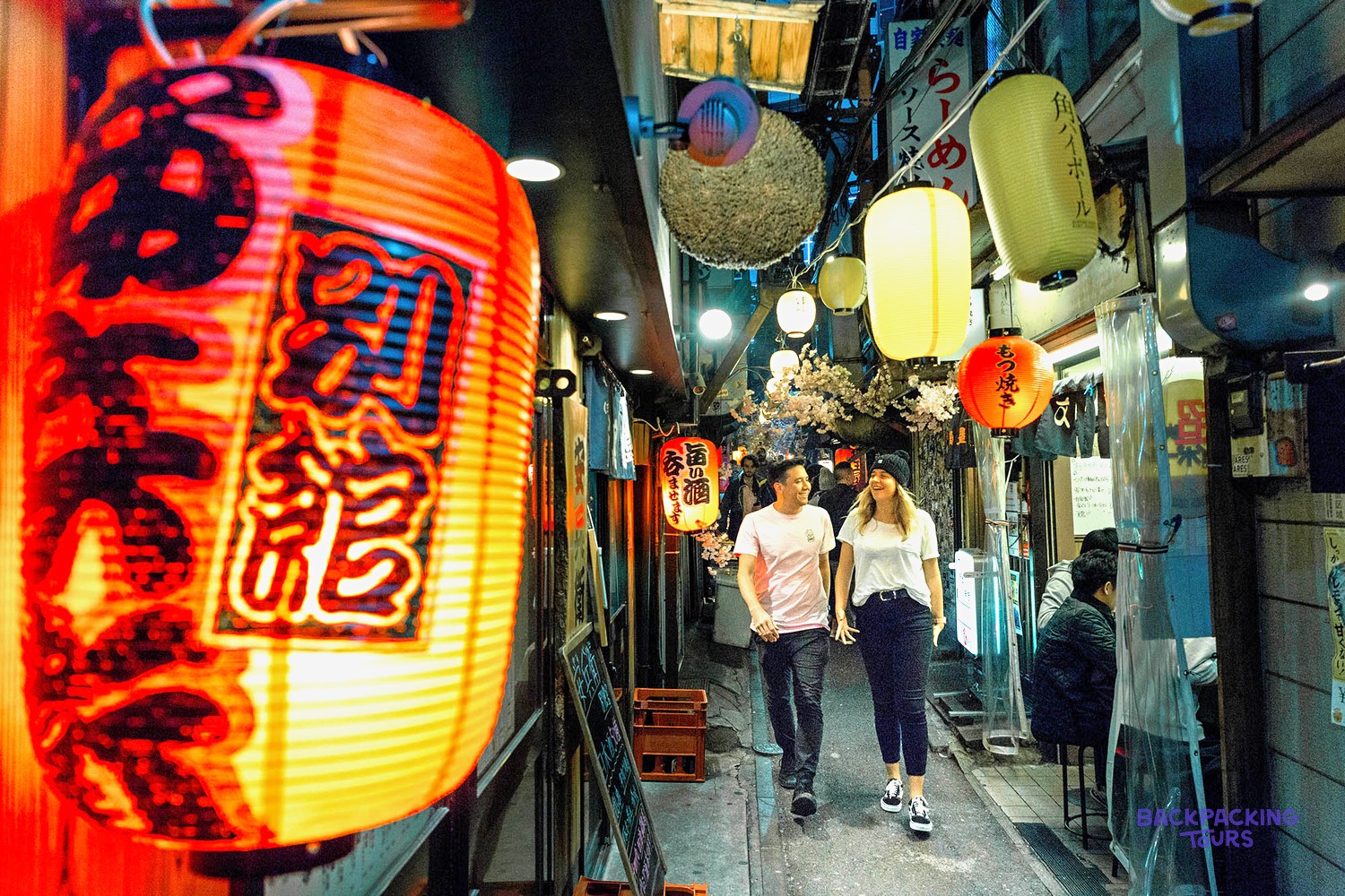 Red lanterns lighting the tiny bars of Tokyo's Omoide Yokocho
