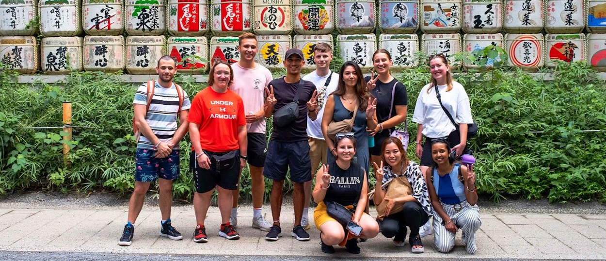 Backpacking Tours group photo on their first day together in Tokyo