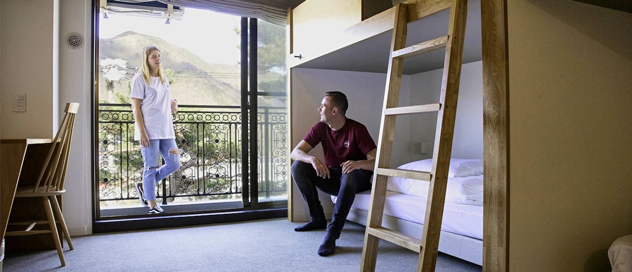 Bunk room with mountain views at the group's Hakone hostel
