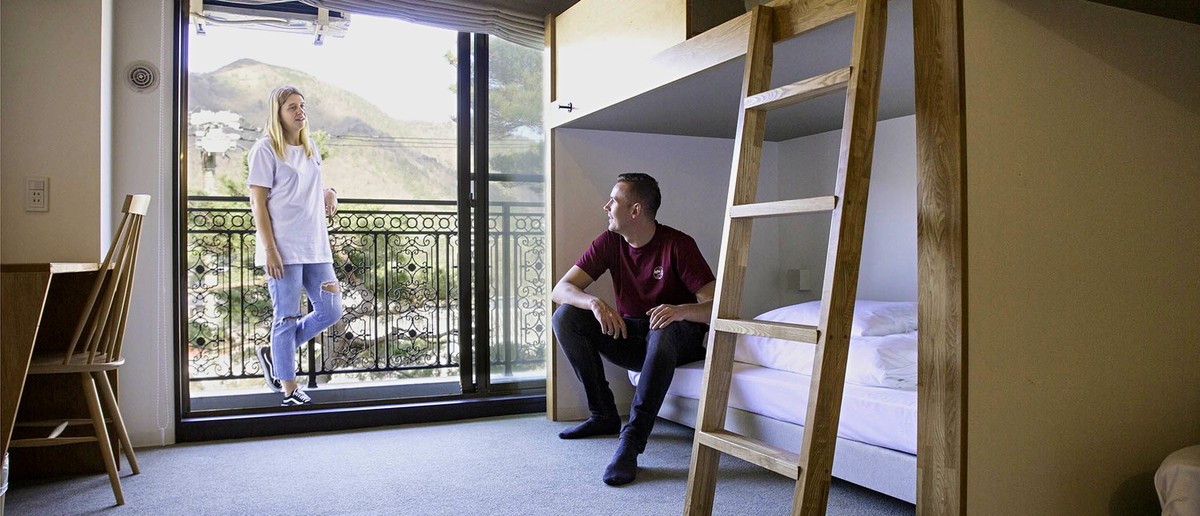 Bunk room with mountain views at the group's Hakone hostel