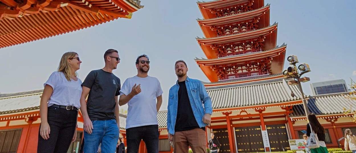 Group in front of the pagoda at Senso-ji, Tokyo's oldest Buddhist temple