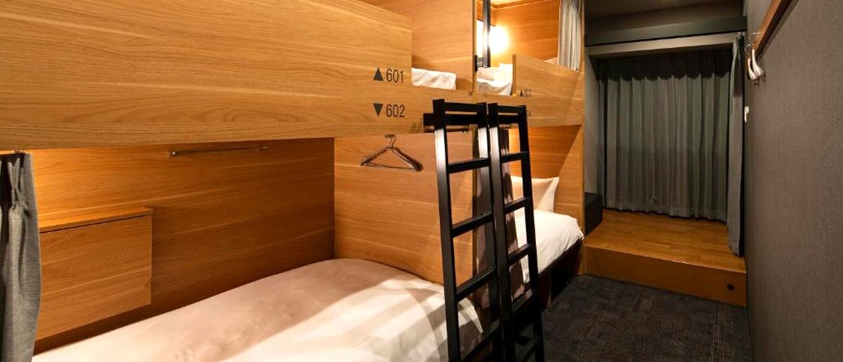 Bunk room at the group's Tokyo hostel in Ueno