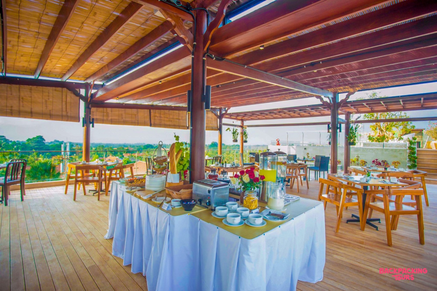 Enjoy a delicious breakfast buffet at this open-air restaurant overlooking the lush Ubud landscape.