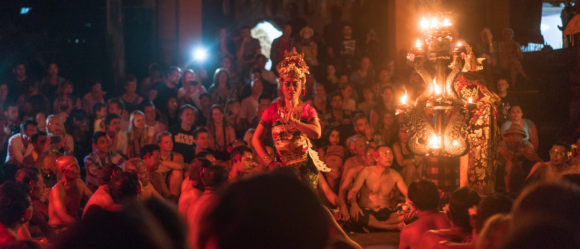 Kecak fire dance performance on the beach in Jimbaran