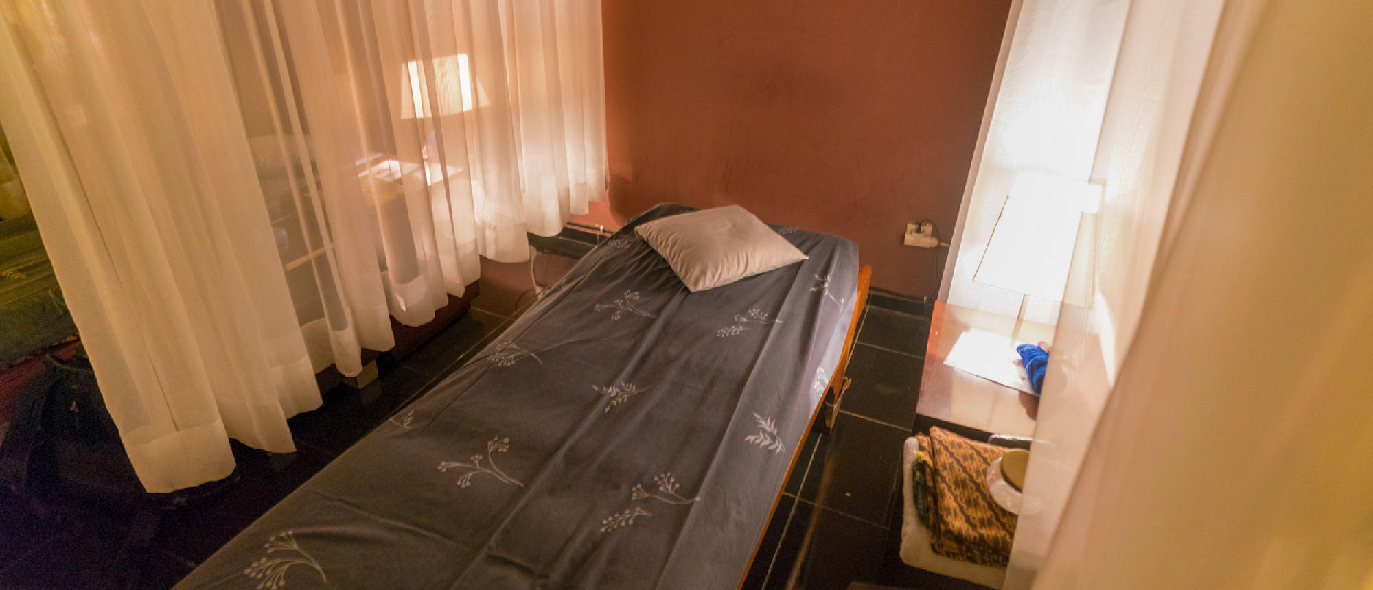 Hotel hallway with warm lighting