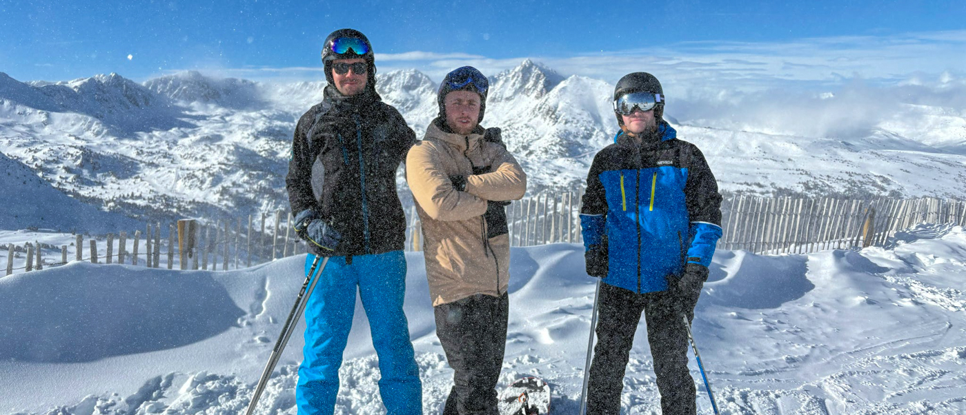 Friends celebrating on the mountain in Bansko