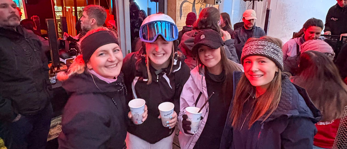 Crew celebrating the first apres ski session in Bansko