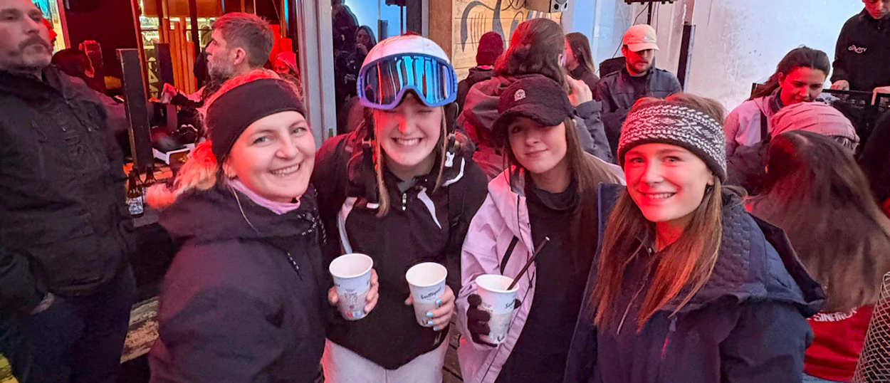 Crew celebrating the first apres ski session in Bansko