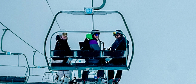 Ski lift ride up the Bansko mountain on day five of the trip