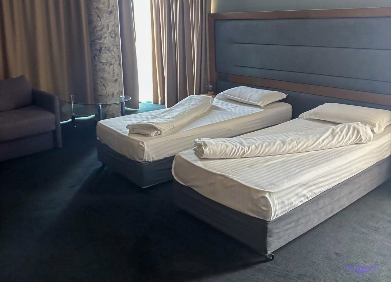 A twin room at the hostel in Sofia