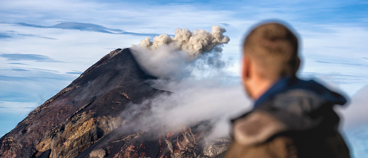 Volcan Fuego erupting seen from the Acatenango trek, Guatemala