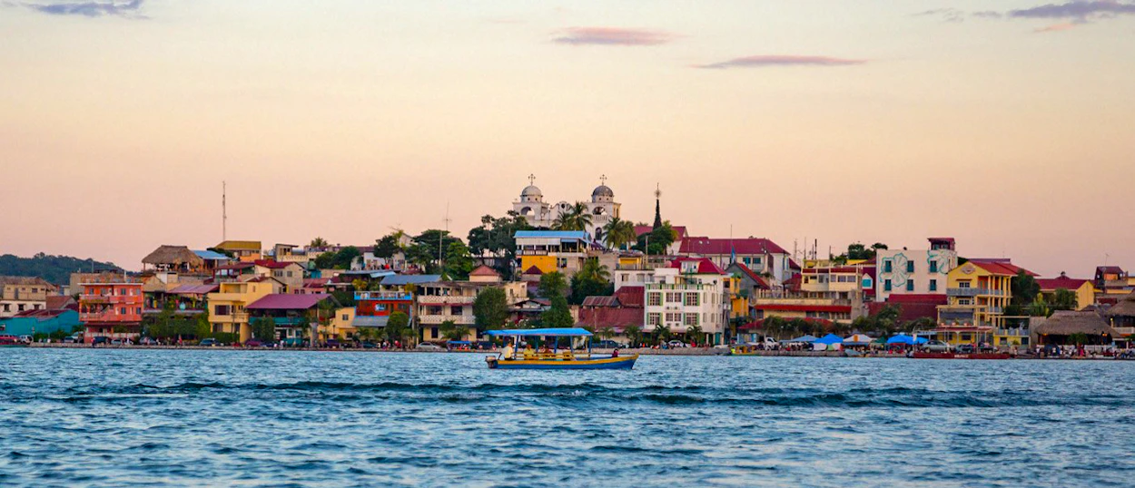 The island town of Flores on Lake Peten Itza, Guatemala