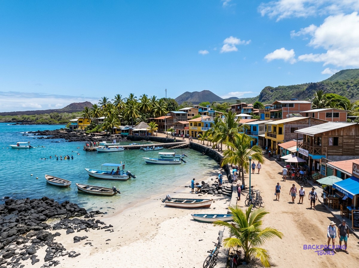 Waterfront and fishing boats at Puerto Villamil on Isabela