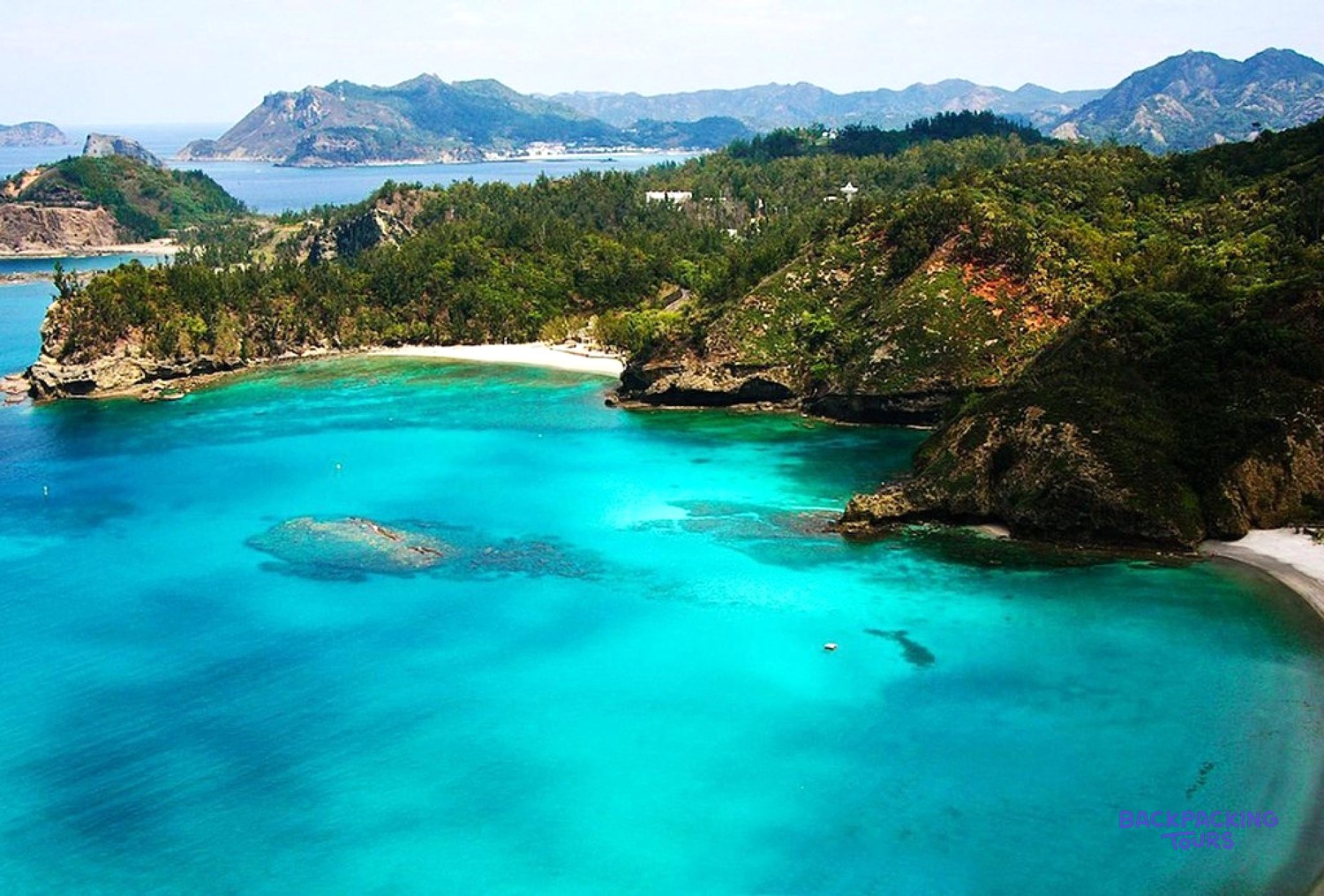Cliffs and turquoise bay on Santa Cruz island