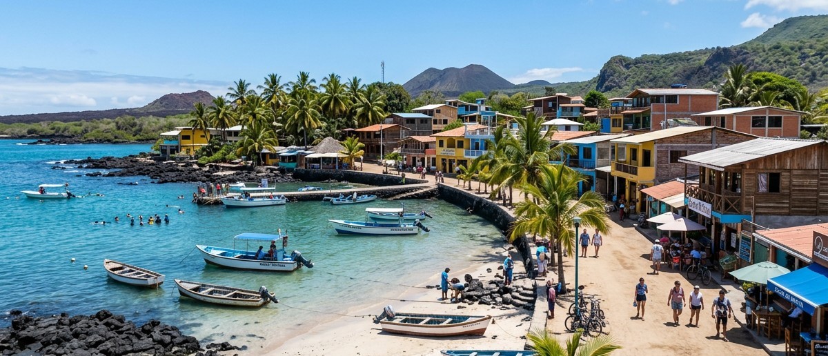 Waterfront and fishing boats at Puerto Villamil on Isabela