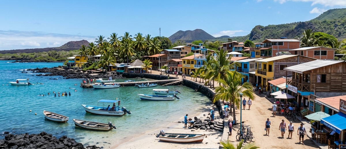 Waterfront and fishing boats at Puerto Villamil on Isabela