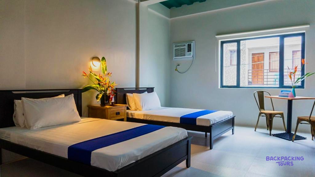 A twin room at the South Anchorage Inn in the centre of El Nido.