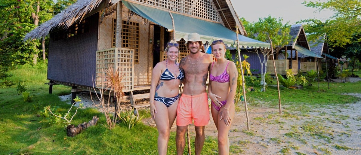 Simple twin share beach huts set back from the sand on the boat expedition.