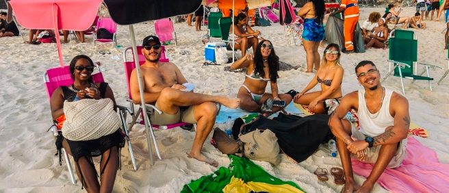 Golden sand and rolling surf along Rio's famous Copacabana Beach