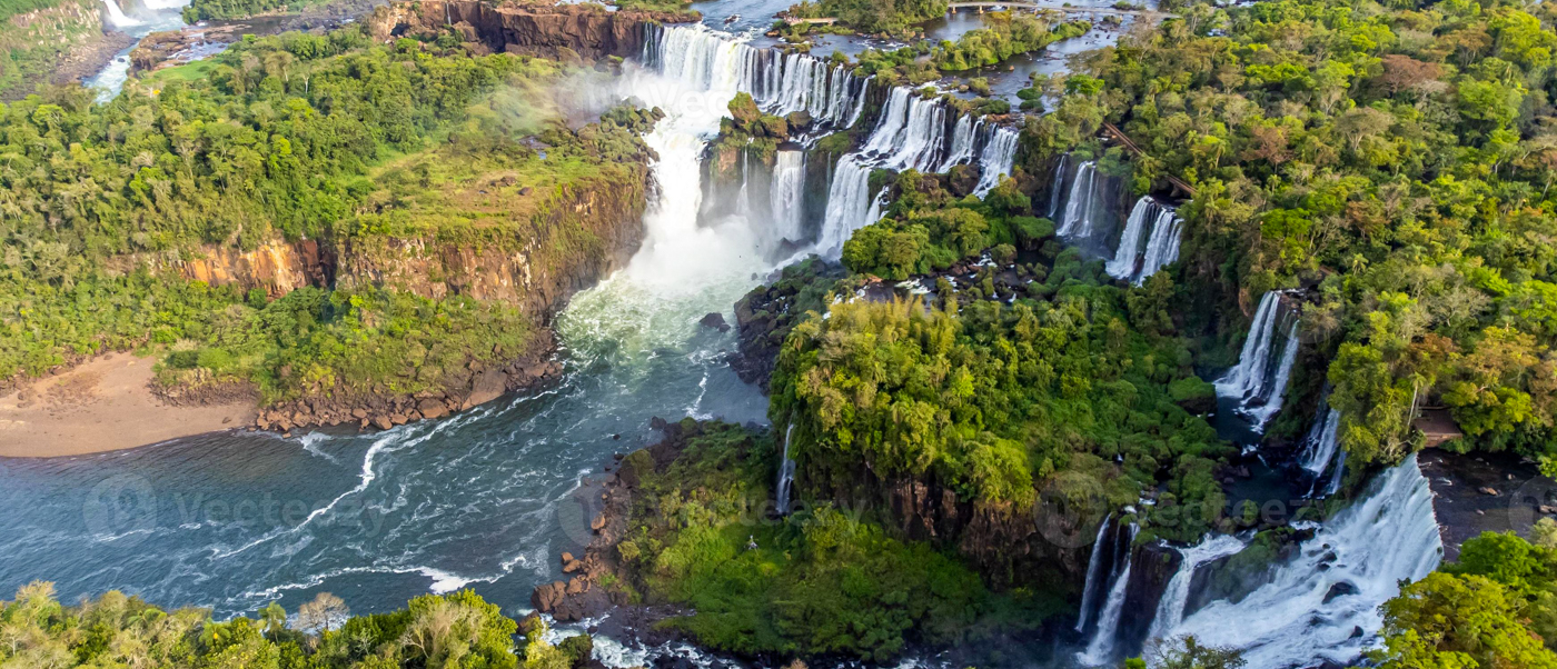 The thundering cascades of Iguacu Falls seen from the Brazilian side