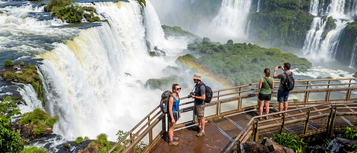 Lush subtropical jungle framing the Iguazu Falls in Argentina