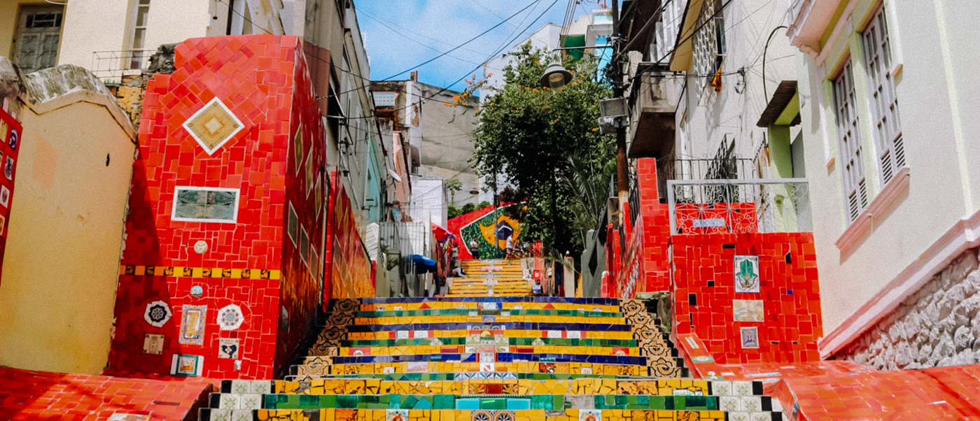 The colourful mosaic tiles of the Selaron Steps in Rio's Lapa district