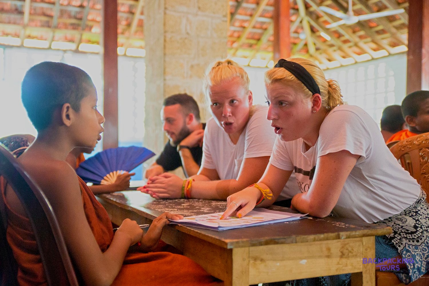 Joining an English lesson with monk students