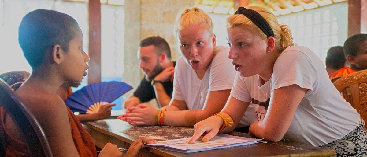Joining an English lesson with monk students