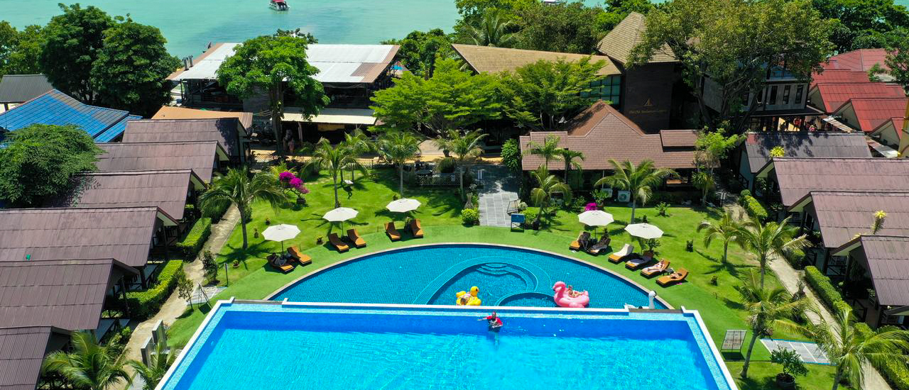Aerial view of Andaman resort accommodation on Phi Phi Island for the backpacking group